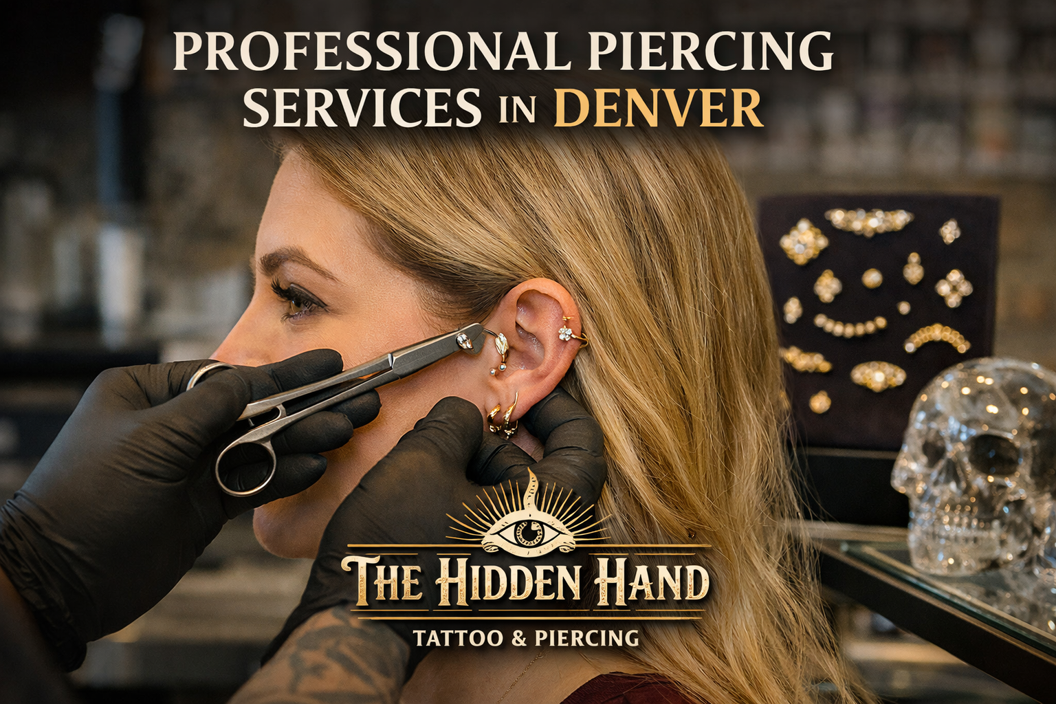 Professional piercing services at The Hidden Hand Tattoo & Piercing in Denver