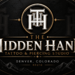 The Hidden Hand Tattoo & Piercing Studio logo with Denver, Colorado 80210 location branding`